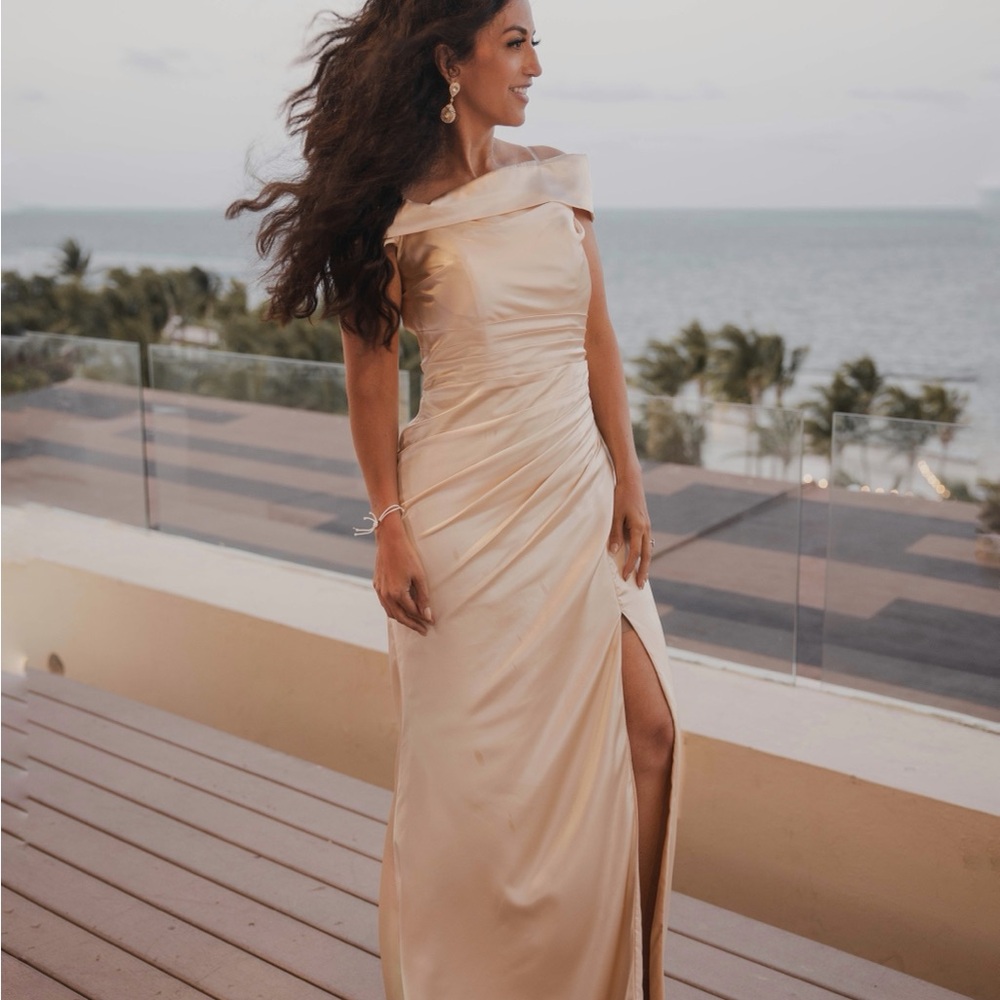 Elegant Off-Shoulder Cream Evening Gown
